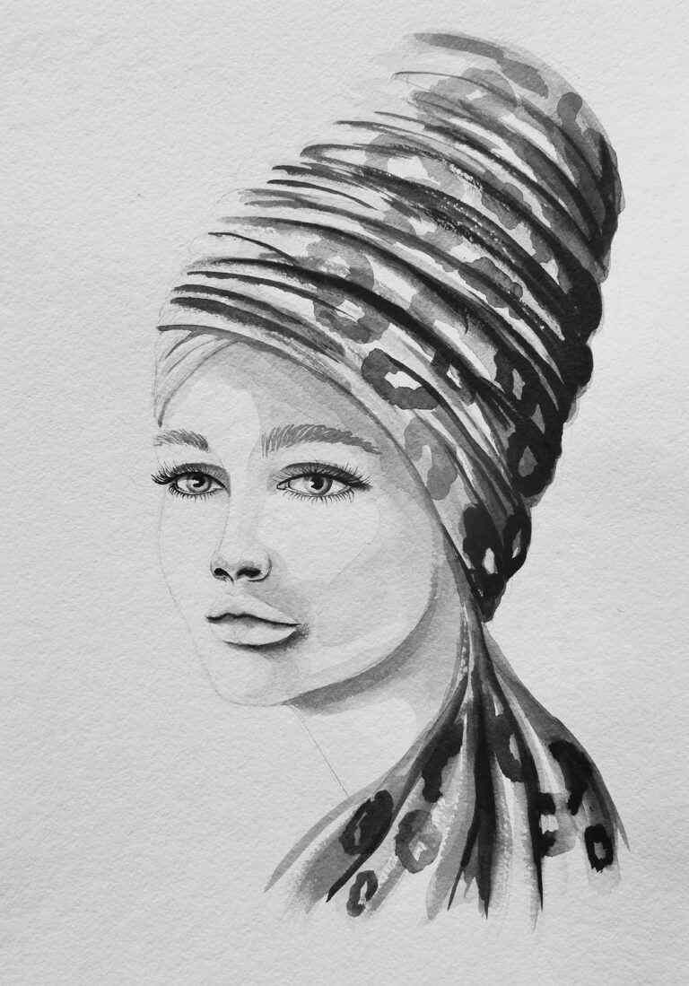 mila-talo-black-watercolor-woman-portraitn-turban-in-lepard-spots-2