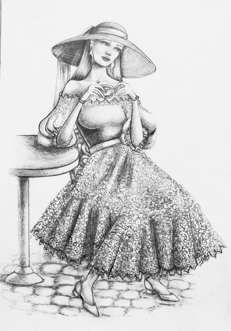 mila-talo-graphic-pencil-lase-lady-in-cafe-