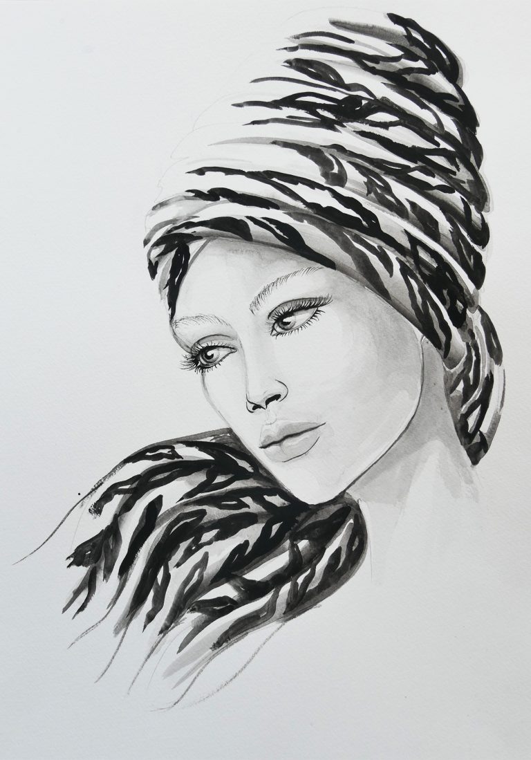 milar_talore_watercolor_mono_black_woman_turban_zebra-4